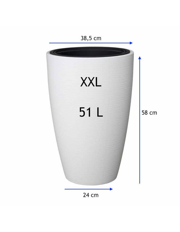 Pot haut rond à relief ondulé XXL Ø39 × 58 cm, 51 L – Blanc | Töpferkönig