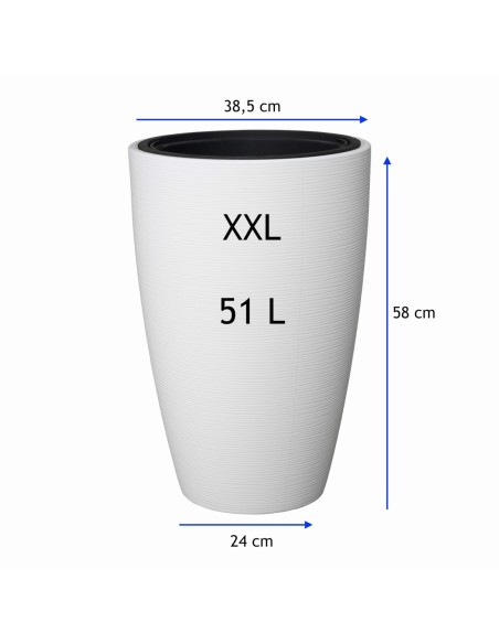 Plantenbak rond golfreliëf XXL hoog Ø39 × 58 cm, 51 L – Wit | Töpferkönig