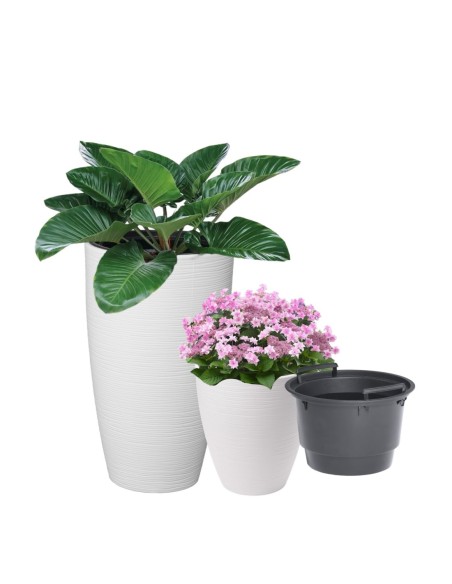 Plantenbak rond golfreliëf XXL hoog Ø39 × 58 cm, 51 L – Wit | Töpferkönig