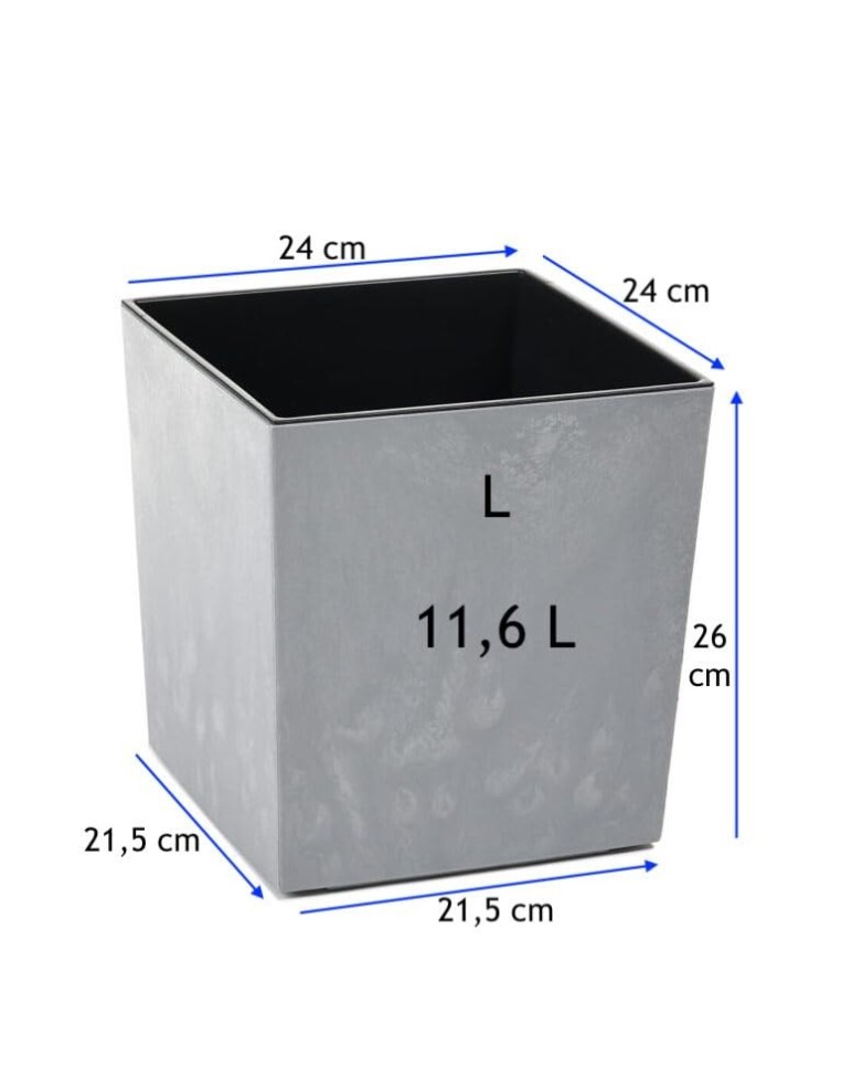 Vaso quadrato L 24 × 24 × 26 cm effetto cemento, 11,6 L – Grigio cemento | Töpferkönig