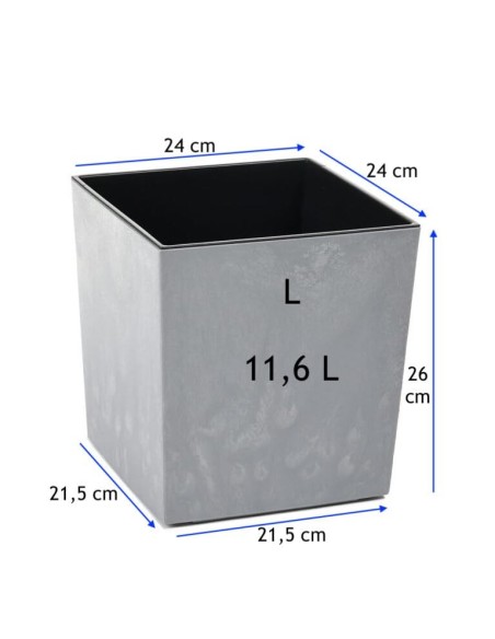 Maceta cuadrada L 24 × 24 × 26 cm efecto hormigón, 11,6 L – Gris hormigón | Töpferkönig