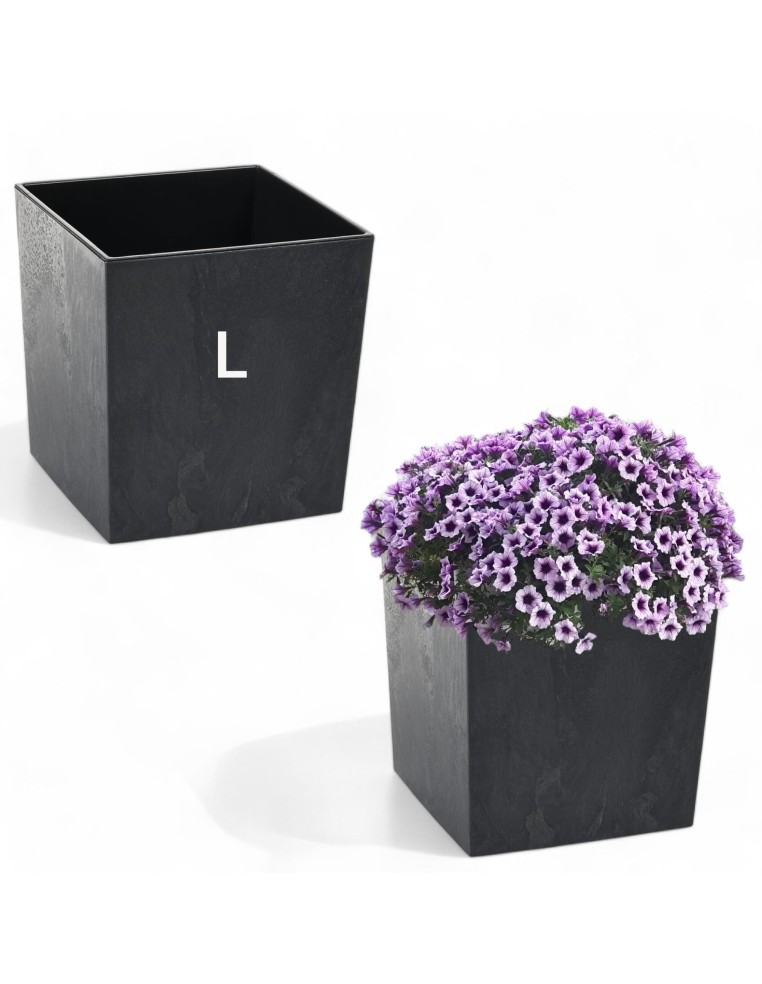 Maceta cuadrada L 24 × 24 × 26 cm efecto hormigón, 11,6 L – Negro hormigón | Töpferkönig