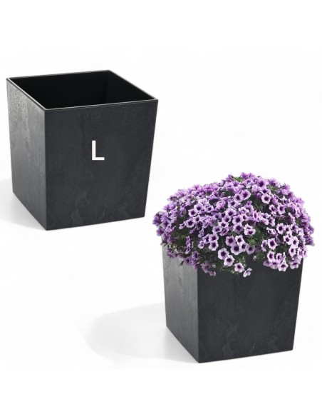 Pot carré L 24 × 24 × 26 cm aspect béton, 11,6 L – Béton noir | Töpferkönig