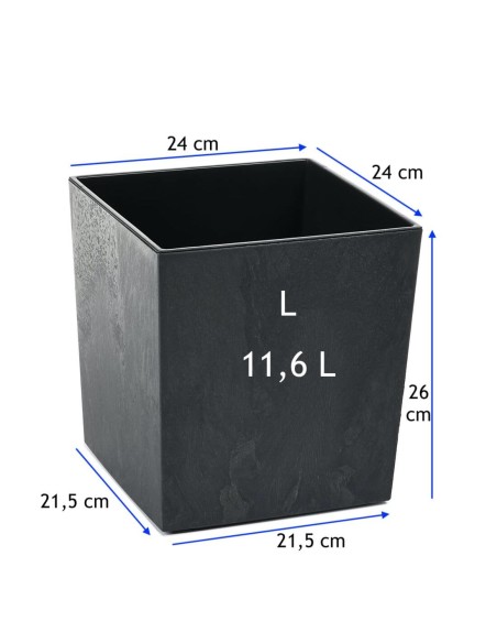 Bloempot vierkant L 24 × 24 × 26 cm betonlook, 11,6 L – Betonzwart | Töpferkönig