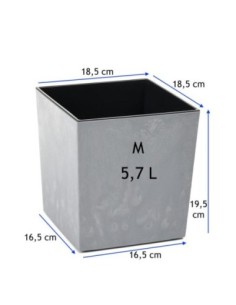 Pot carré M 19 × 19 × 20 cm aspect béton, 5,7 L – Béton gris | Töpferkönig 2
