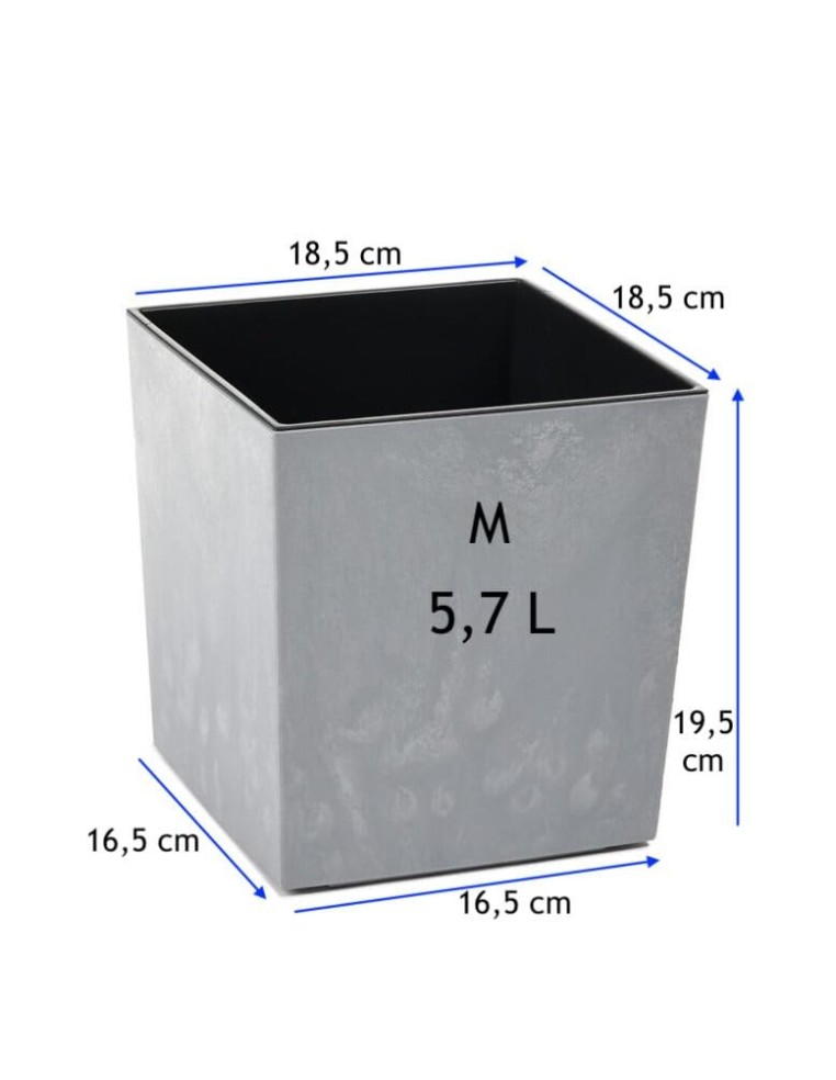Vaso quadrato M 19 × 19 × 20 cm effetto cemento, 5,7 L – Grigio cemento | Töpferkönig