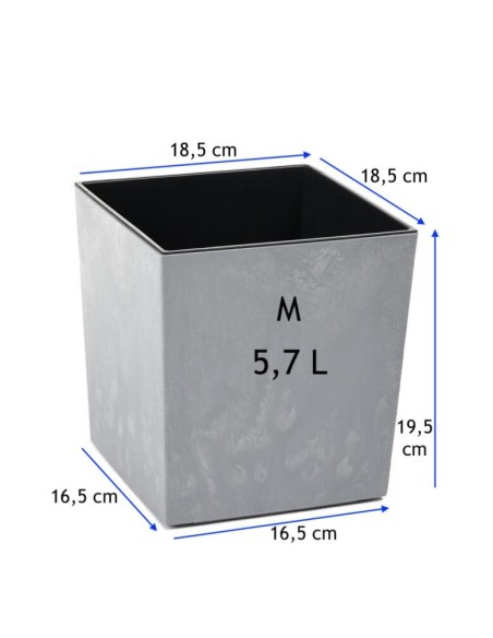 Pot carré M 19 × 19 × 20 cm aspect béton, 5,7 L – Béton gris | Töpferkönig