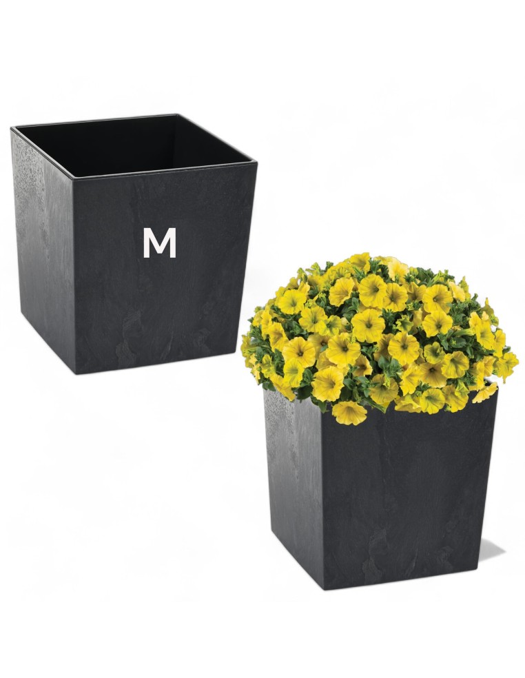 Maceta cuadrada M 19 × 19 × 20 cm efecto hormigón, 5,7 L – Negro hormigón | Töpferkönig