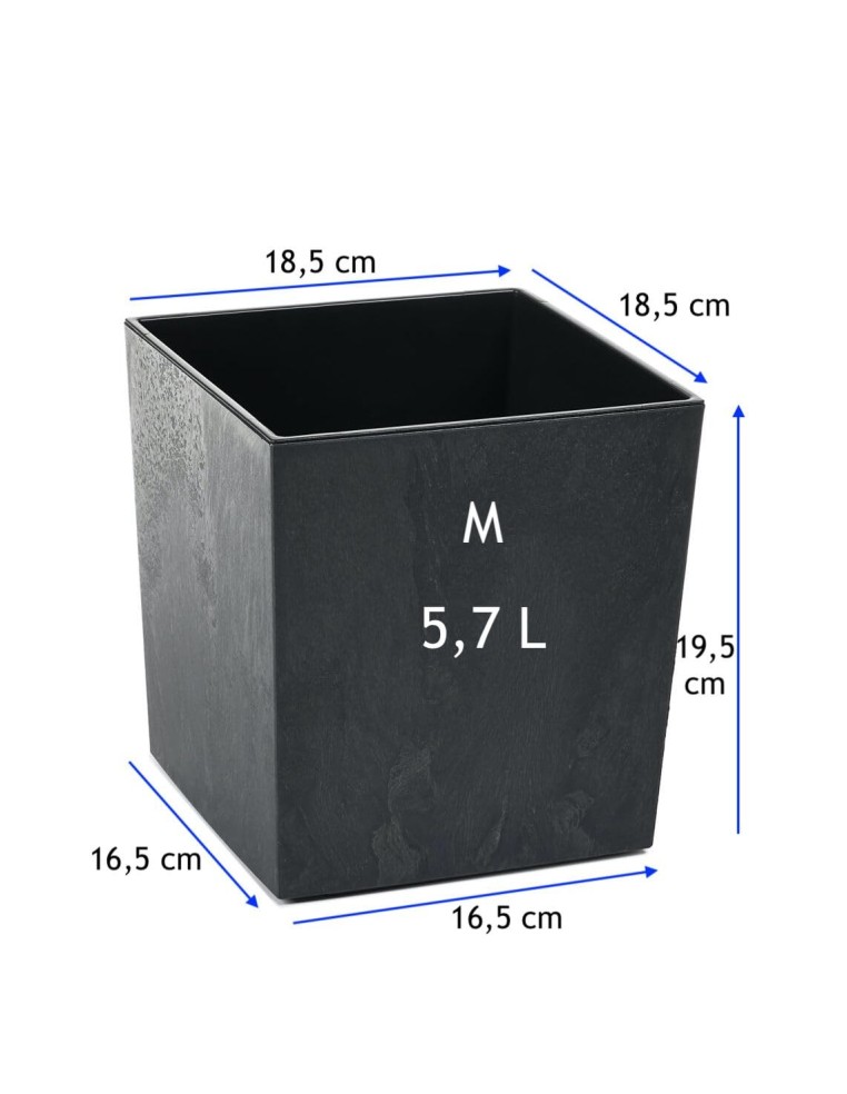 Bloempot vierkant M 19 × 19 × 20 cm betonlook, 5,7 L – Betonzwart | Töpferkönig