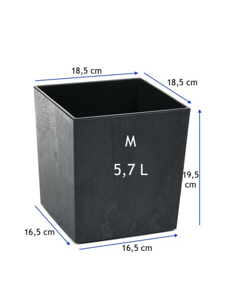 Maceta cuadrada M 19 × 19 × 20 cm efecto hormigón, 5,7 L – Negro hormigón | Töpferkönig