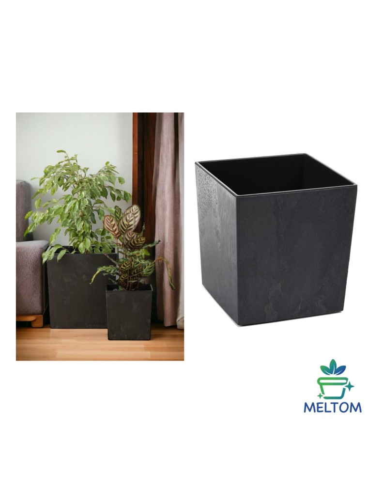 Blumentopf eckig M 19 × 19 × 20 cm Beton-Optik, 5,7 L – Beton Schwarz | Töpferkönig