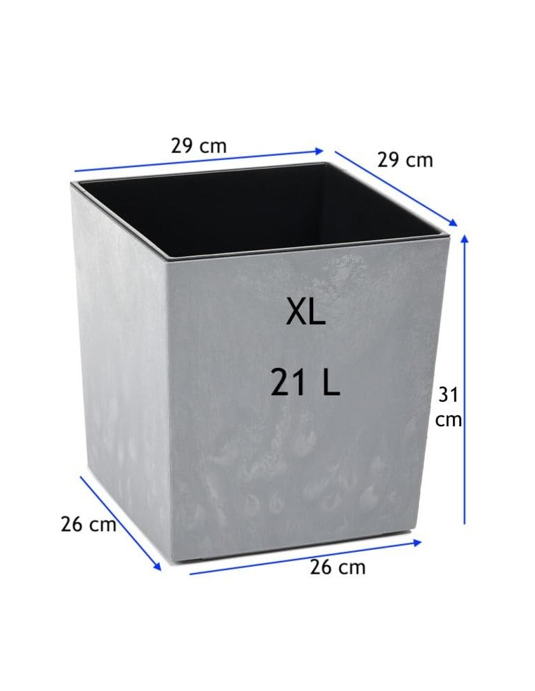 Pot carré XL 29 × 29 × 31 cm aspect béton, 21 L – Béton gris | Töpferkönig