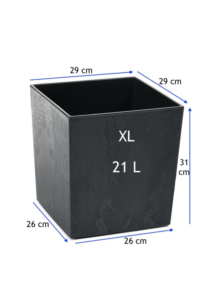 Blumentopf eckig XL 29 × 29 × 31 cm Beton-Optik, 21 L – Beton Schwarz | Töpferkönig
