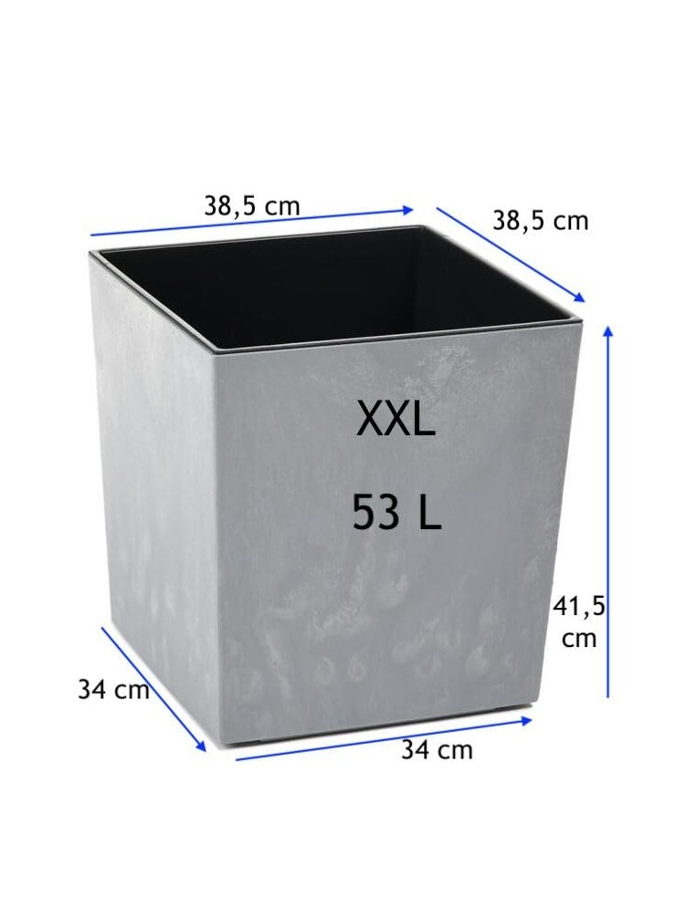 Blumentopf eckig XXL 39 × 39 × 42 cm Beton-Optik, 53 L – Beton Grau | Töpferkönig