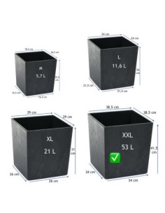 Blumentopf eckig XXL 39 × 39 × 42 cm Beton-Optik, 53 L – Beton Schwarz | Töpferkönig 2