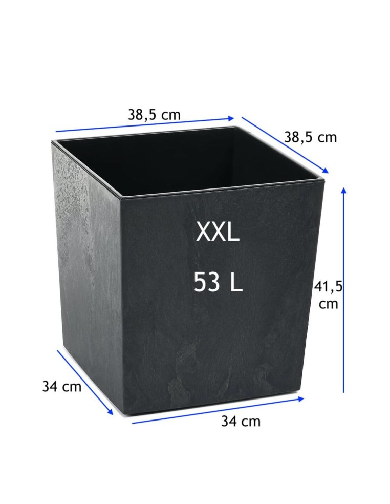 Vaso quadrato XXL 39 × 39 × 42 cm effetto cemento, 53 L – Nero cemento | Töpferkönig