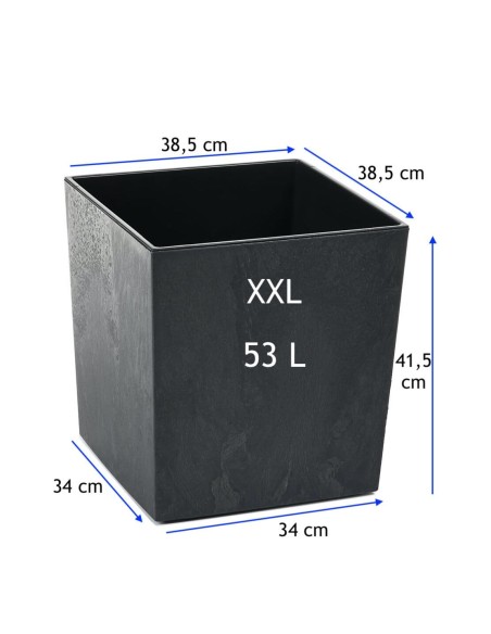 Blumentopf eckig XXL 39 × 39 × 42 cm Beton-Optik, 53 L – Beton Schwarz | Töpferkönig