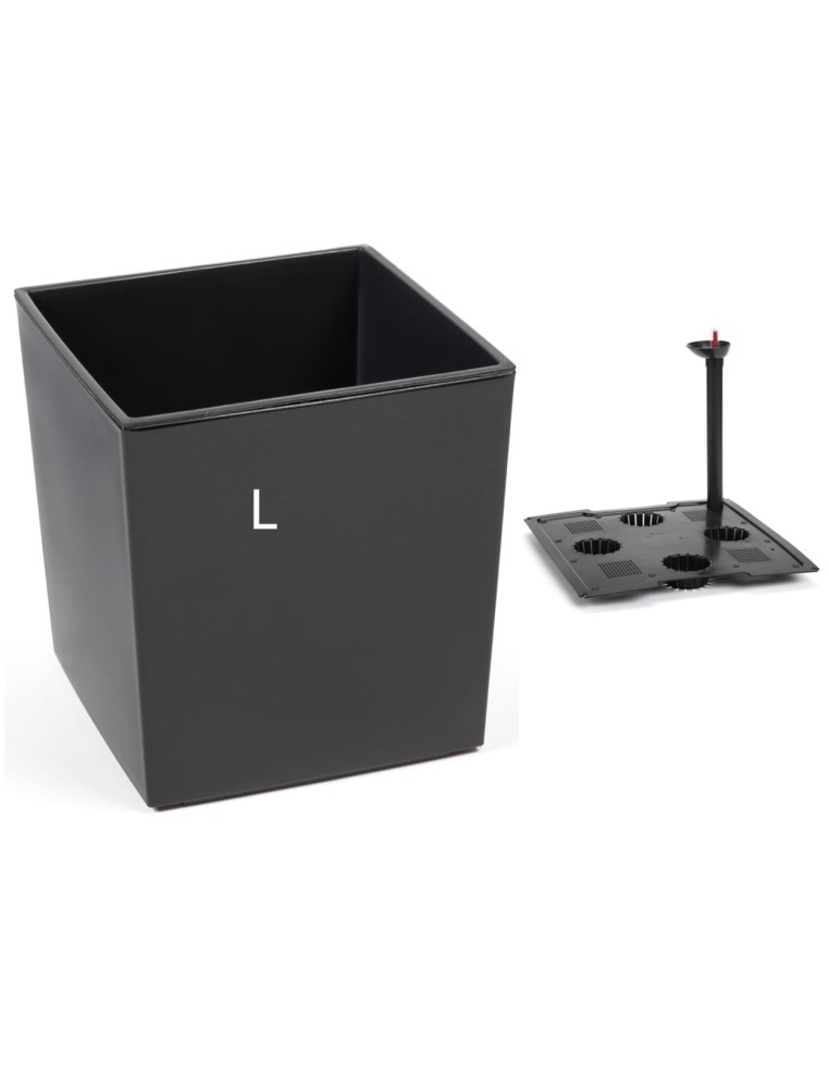 Vaso quadrato L 24 × 24 × 26 cm lucido con sistema di irrigazione, 11,6 L – Antracite | Töpferkönig