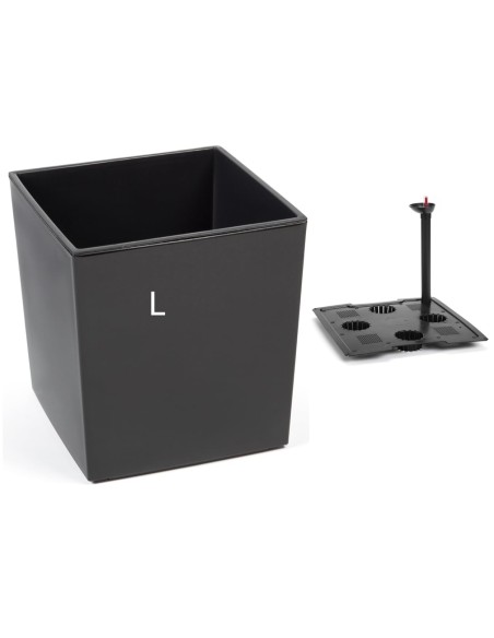 Blumentopf eckig L 24 × 24 × 26 cm Hochglanz mit Bewässerungssystem, 11,6 L – Anthrazit | Töpferkönig