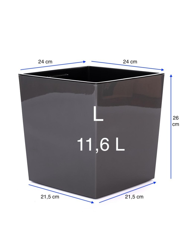 Pot carré L 24 × 24 × 26 cm brillant avec système d'arrosage, 11,6 L – Anthracite | Töpferkönig