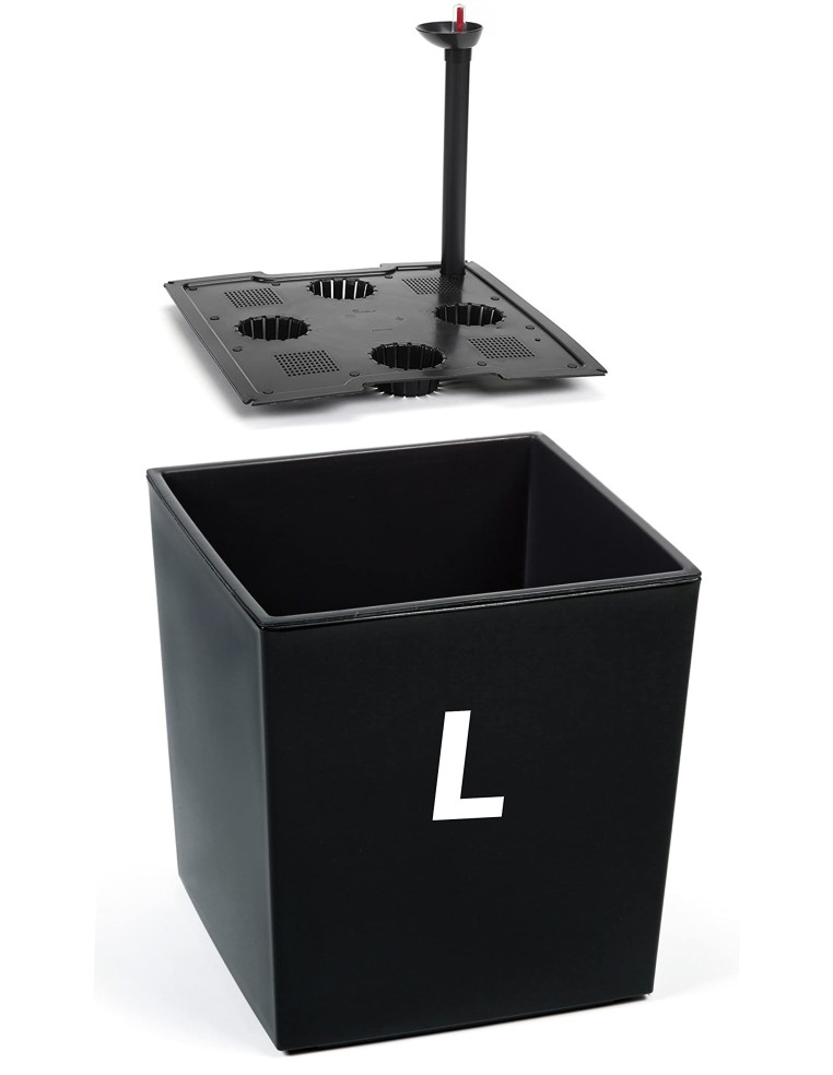 Bloempot vierkant L 24 × 24 × 26 cm hoogglans met bewateringssysteem, 11,6 L – Zwart | Töpferkönig