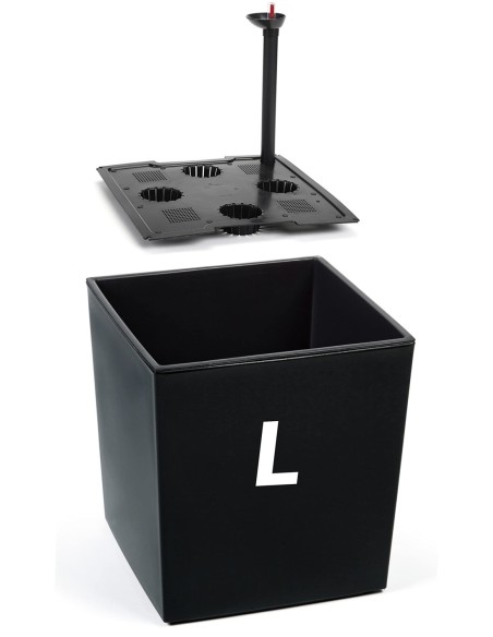 Pot carré L 24 × 24 × 26 cm brillant avec système d'arrosage, 11,6 L – Noir | Töpferkönig