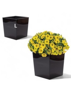 Blumentopf eckig L 24 × 24 × 26 cm Hochglanz mit Bewässerungssystem, 11,6 L – Schwarz | Töpferkönig 2