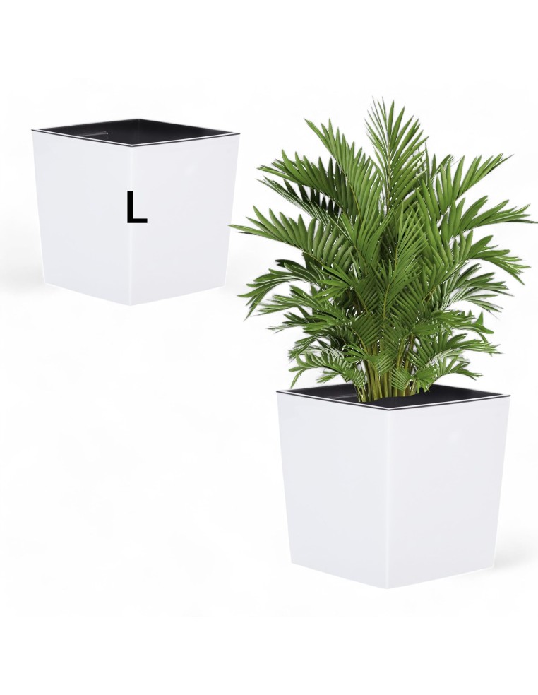 Bloempot vierkant L 24 × 24 × 26 cm hoogglans met bewateringssysteem, 11,6 L – Wit | Töpferkönig