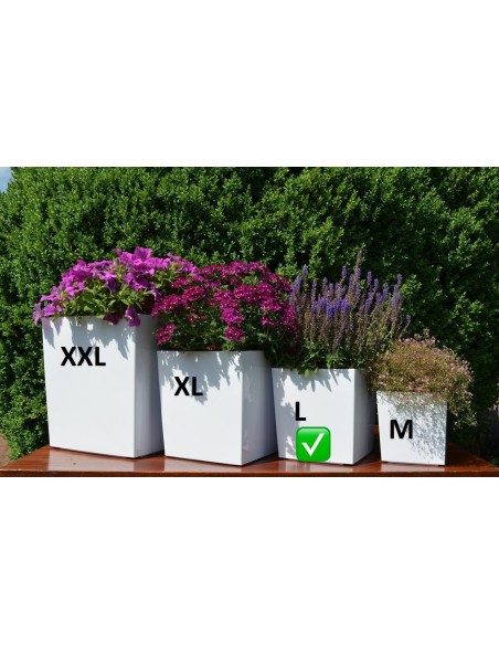 Pot carré L 24 × 24 × 26 cm brillant avec système d'arrosage, 11,6 L – Blanc | Töpferkönig