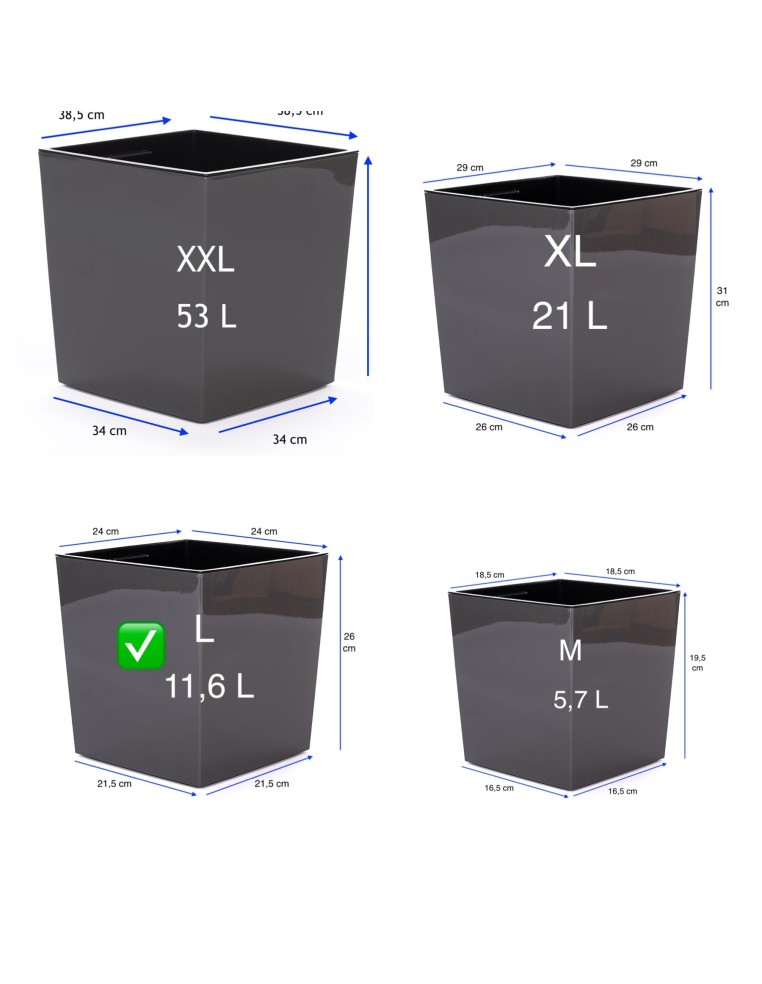 Pot carré L 24 × 24 × 26 cm brillant, 11,6 L – Anthracite | Töpferkönig