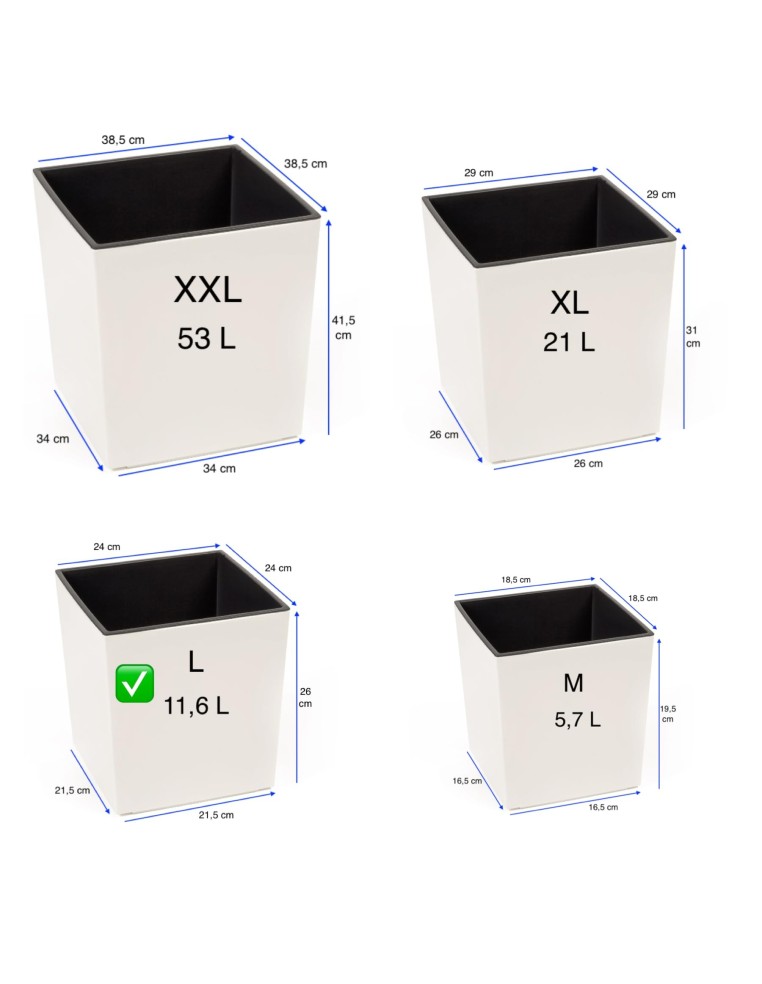 Pot carré L 24 × 24 × 26 cm brillant, 11,6 L – Crème | Töpferkönig