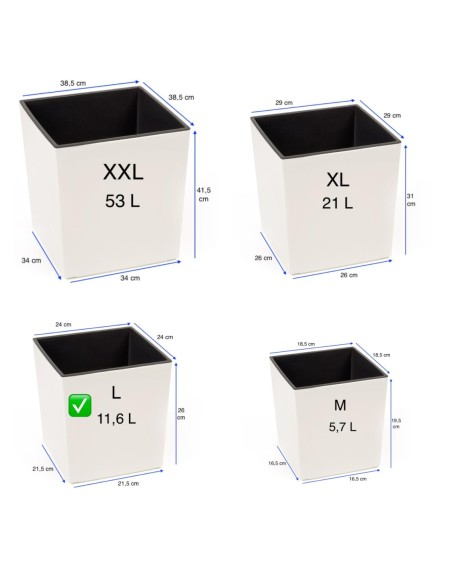 Bloempot vierkant L 24 × 24 × 26 cm hoogglans, 11,6 L – Crème | Töpferkönig