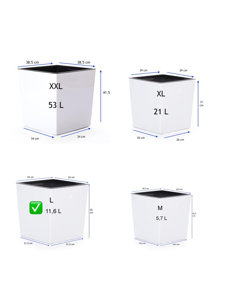 Pot carré L 24 × 24 × 26 cm brillant, 11,6 L – Blanc | Töpferkönig