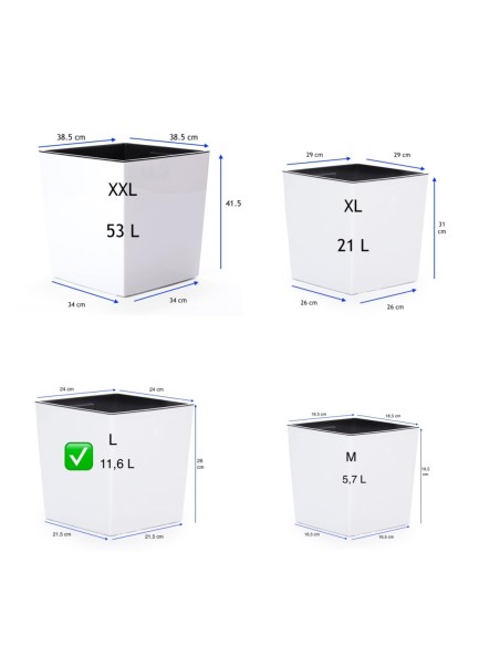 Bloempot vierkant L 24 × 24 × 26 cm hoogglans, 11,6 L – Wit | Töpferkönig
