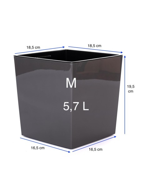 Vaso quadrato M 19 × 19 × 20 cm lucido, 5,7 L – Antracite | Töpferkönig