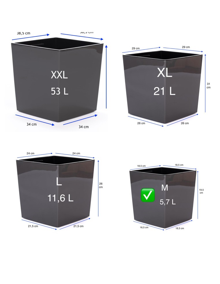 Vaso quadrato M 19 × 19 × 20 cm lucido, 5,7 L – Antracite | Töpferkönig