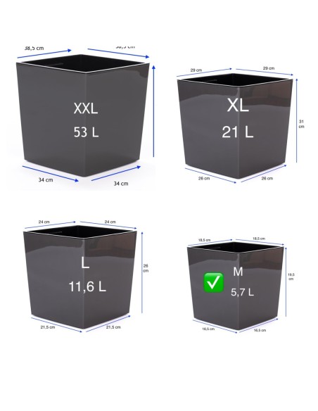 Bloempot vierkant M 19 × 19 × 20 cm hoogglans, 5,7 L – Antraciet | Töpferkönig