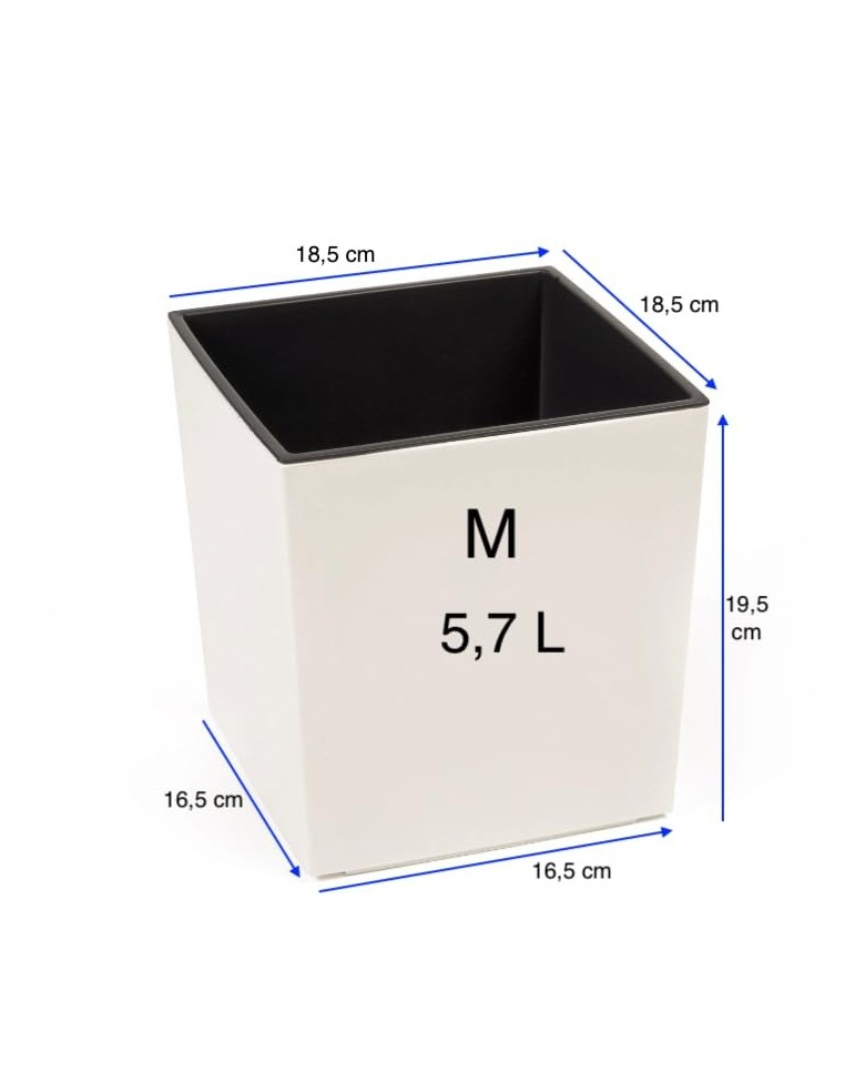 Bloempot vierkant M 19 × 19 × 20 cm hoogglans, 5,7 L – Crème | Töpferkönig