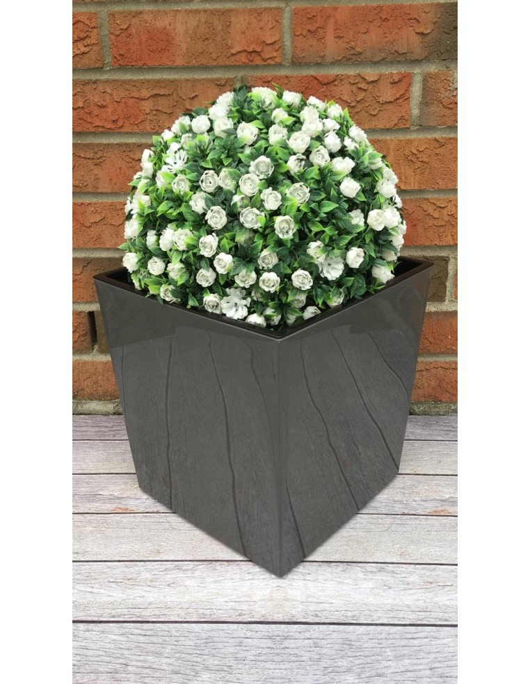 Bloempot vierkant XL 29 × 29 × 31 cm hoogglans met bewateringssysteem, 21 L – Antraciet | Töpferkönig