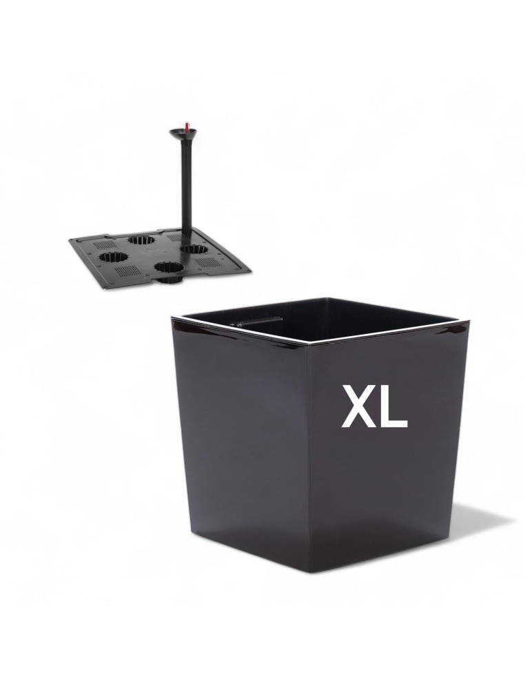 Vaso quadrato XL 29 × 29 × 31 cm lucido con sistema di irrigazione, 21 L – Nero | Töpferkönig