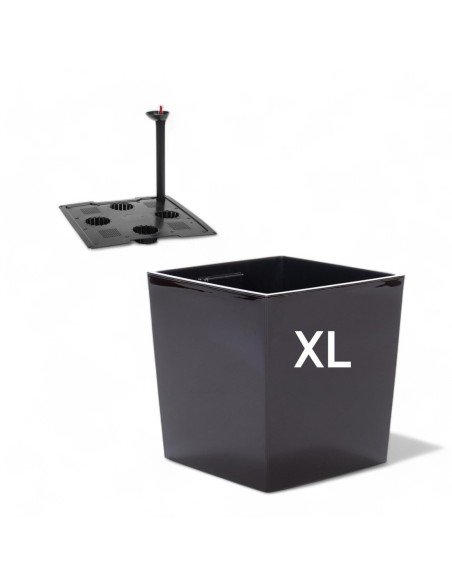 Bloempot vierkant XL 29 × 29 × 31 cm hoogglans met bewateringssysteem, 21 L – Zwart | Töpferkönig