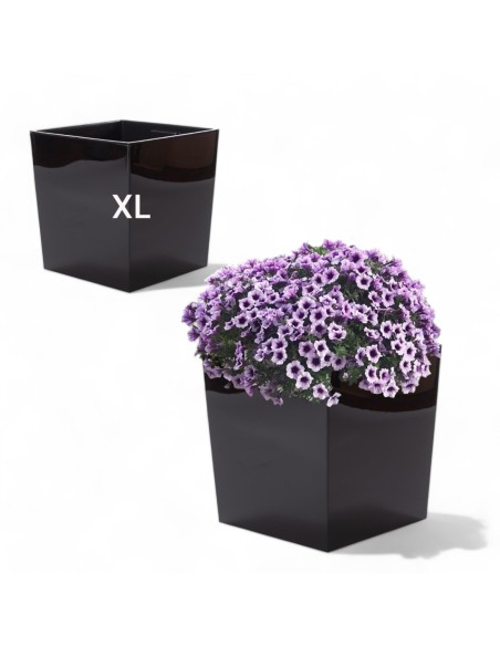 Vaso quadrato XL 29 × 29 × 31 cm lucido con sistema di irrigazione, 21 L – Nero | Töpferkönig