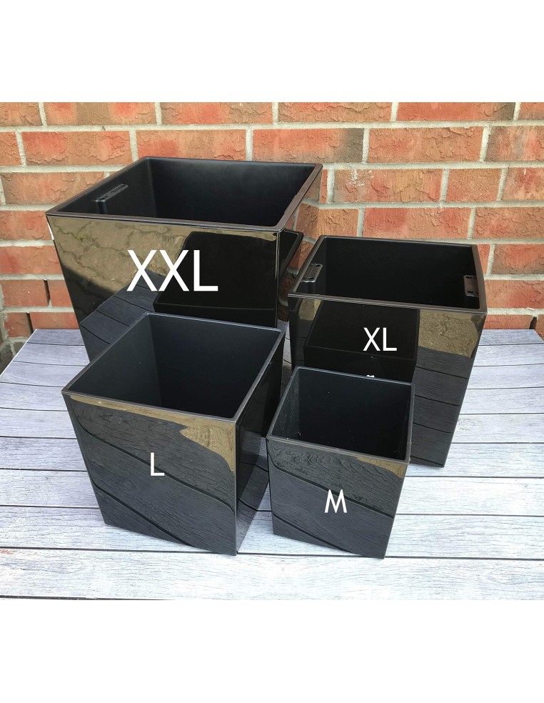 Blumentopf eckig XL 29 × 29 × 31 cm Hochglanz mit Bewässerungssystem, 21 L – Schwarz | Töpferkönig