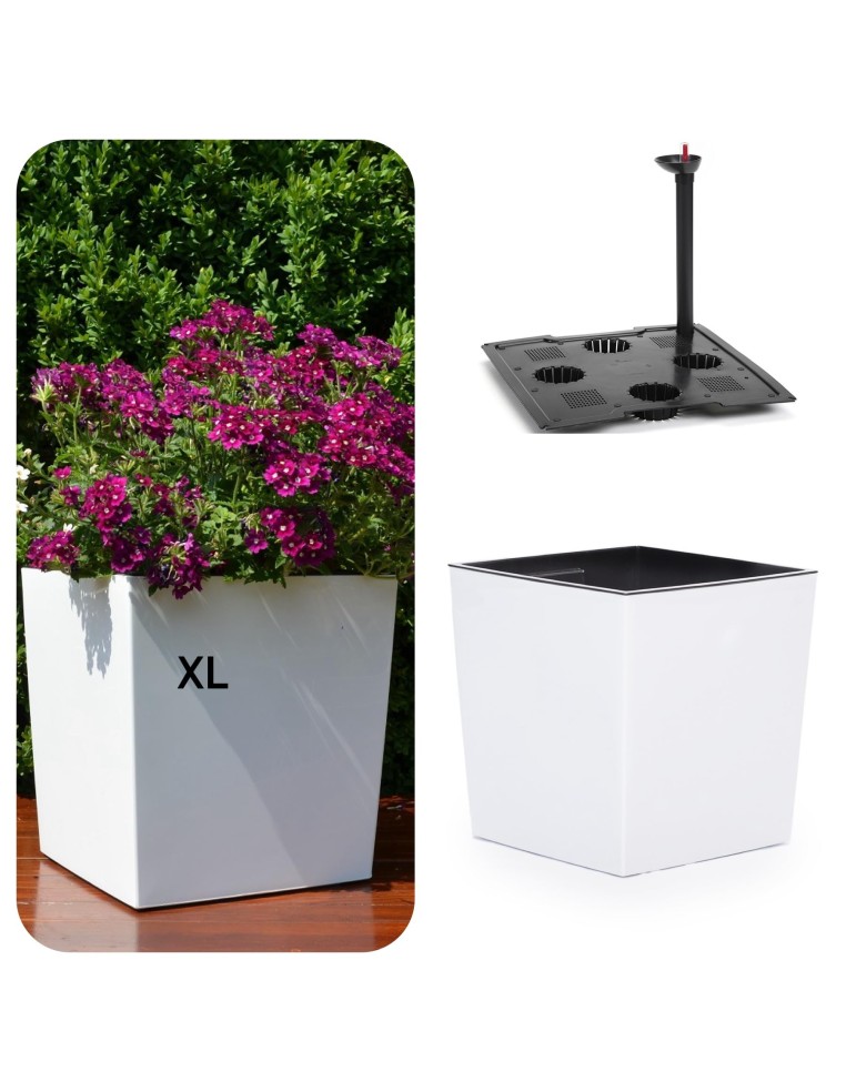 Vaso quadrato XL 29 × 29 × 31 cm lucido con sistema di irrigazione, 21 L – Bianco | Töpferkönig