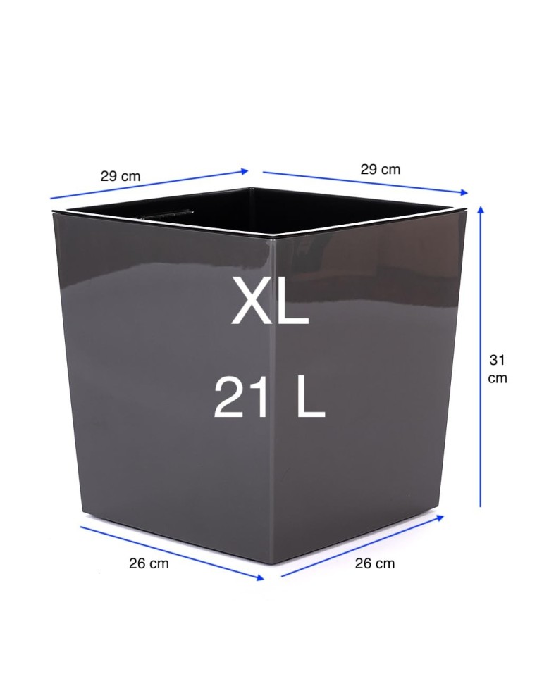 Bloempot vierkant XL 29 × 29 × 31 cm hoogglans, 21 L – Antraciet | Töpferkönig