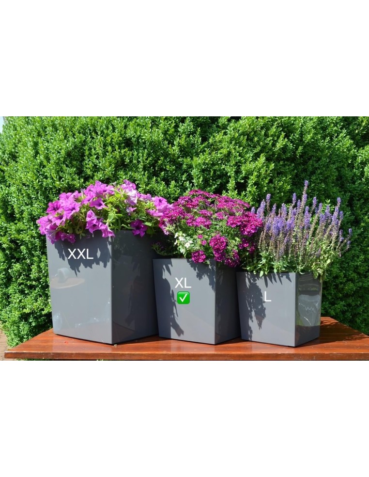 Maceta cuadrada XL 29 × 29 × 31 cm brillante, 21 L – Antracita | Töpferkönig