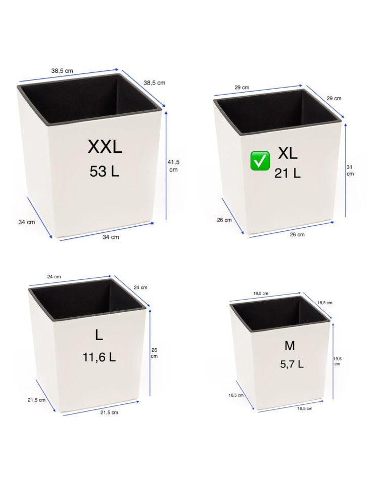 Bloempot vierkant XL 29 × 29 × 31 cm hoogglans, 21 L – Crème | Töpferkönig