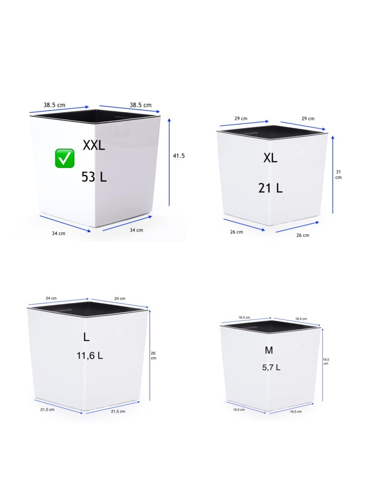 Bloempot vierkant XXL 39 × 39 × 42 cm hoogglans, 53 L – Wit | Töpferkönig