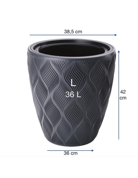Blumentopf rund 3D-Wellen L Ø39 × 42 cm, 36 L – Anthrazit | Töpferkönig