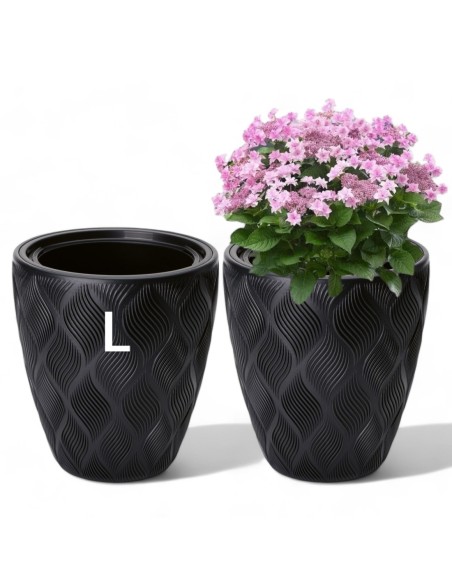 Maceta redonda con ondas 3D L Ø39 × 42 cm, 36 L – Negro | Töpferkönig